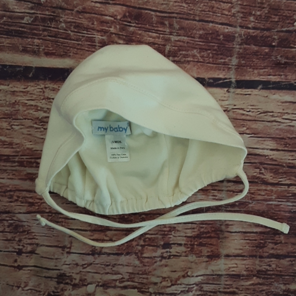 My Baby ivory bonnet style hat sz 6m pima cotton